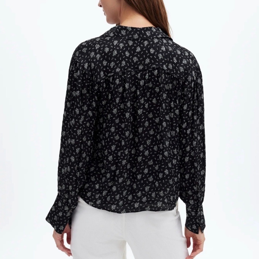 Madewell Button Down Shirt Womens S Black Floral EUC Textured Long Sleeve NT227 - Picture 2 of 10